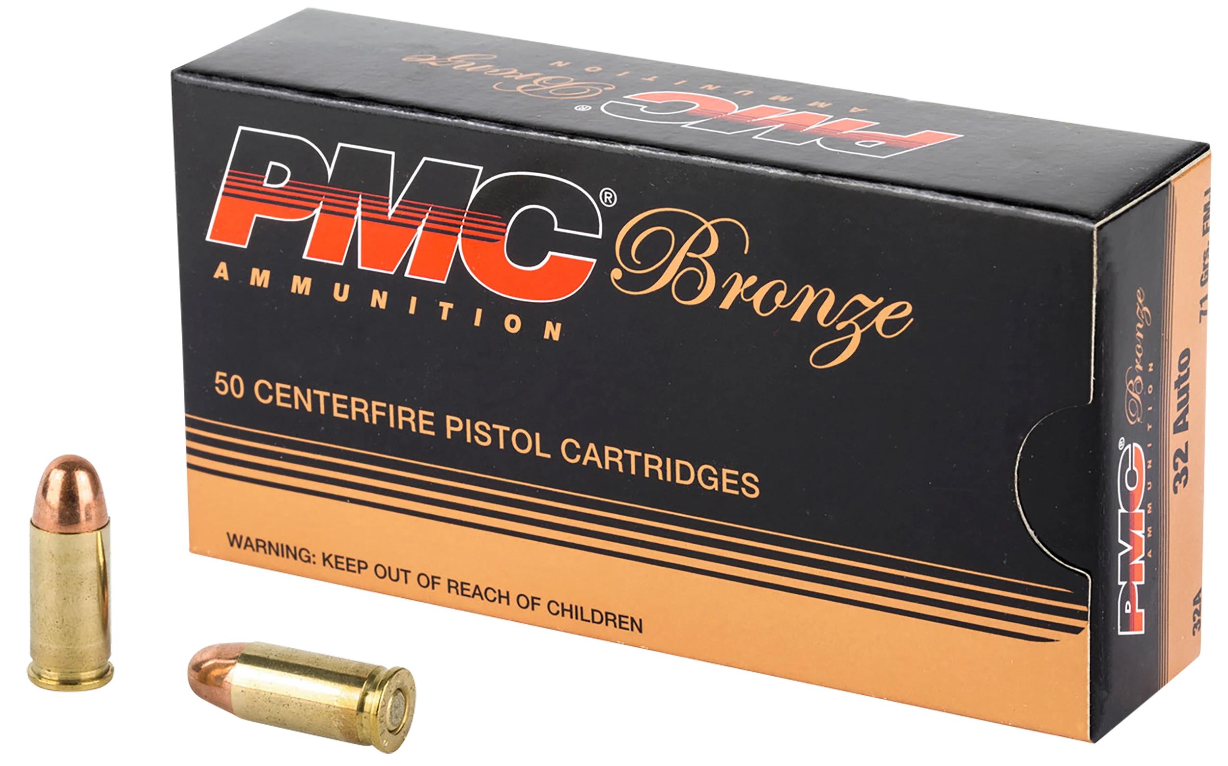 PMC Bronze Line Pistol Ammunition 32A, 32 ACP, Full Metal Jacket (FMJ), 71 GR, 900 fps, 50 Rd/bx
