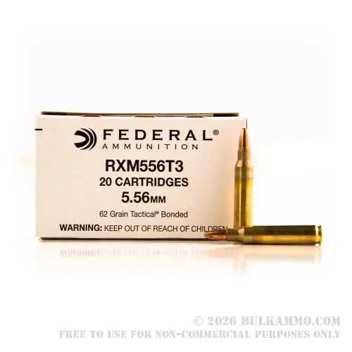 20 Rounds of Bonded 5.56x45 Ammo by Federal RXM556T3 - 62gr SP