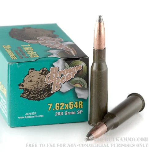 500Rounds of 7.62x54r Ammo by Brown Bear - 203gr SP