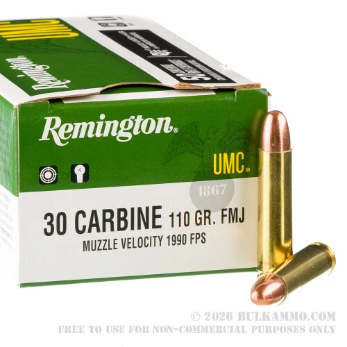 500 Rounds of .30 Carbine Ammo by Remington UMC - 110gr MC