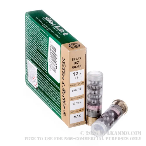 10 Rounds of 12ga 3" Magnum Shells by Sellier & Bellot -00 Buck