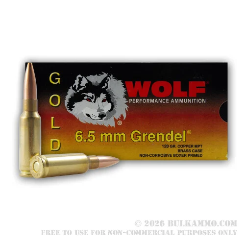 20 Rounds of 6.5mm GrendelAmmo by Wolf - 120gr MPT