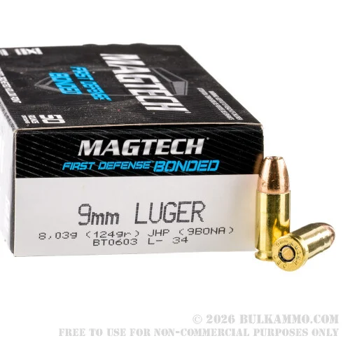50 Rounds of 9mm Ammo by Magtech - 124gr JHP