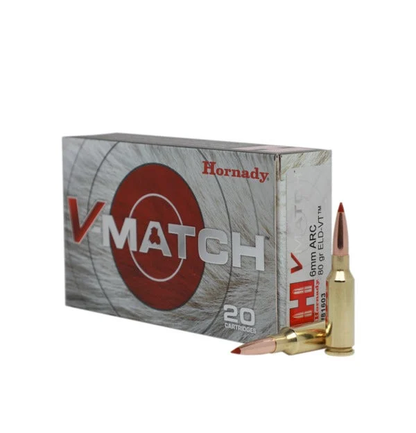 Hornady V-Match 6mm ARC Ammunition 20 Rounds ELD-VT 80 Grain