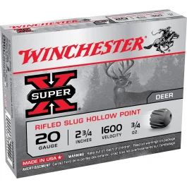 Winchester Super-X 20 Gauge 2-3/4" 3/4 oz. Rifled Slug HP, 5 Rounds X20RSM5