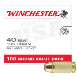 Winchester USA .40 S&W 165GR FMJ Ammunition 100RD Value Pack USA40SWVP