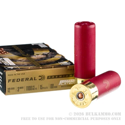 5 Rounds of 12ga 3" Ammo by Federal Vital-Shok -00 Buck (Copper-Plated Lead Buckshot)
