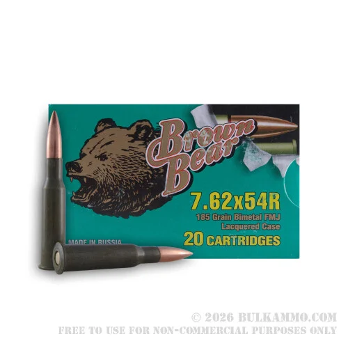 500Rounds of 7.62x54r Ammo by Brown Bear - 185gr FMJ