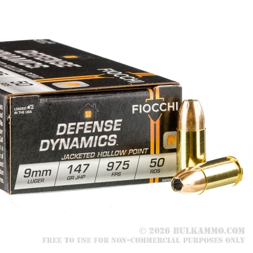50 Rounds of 9mm Ammo by Fiocchi - 147gr JHP