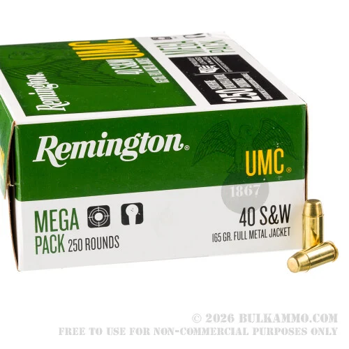 1000 Rounds of .40 S&W Ammo by Remington - 165gr MC