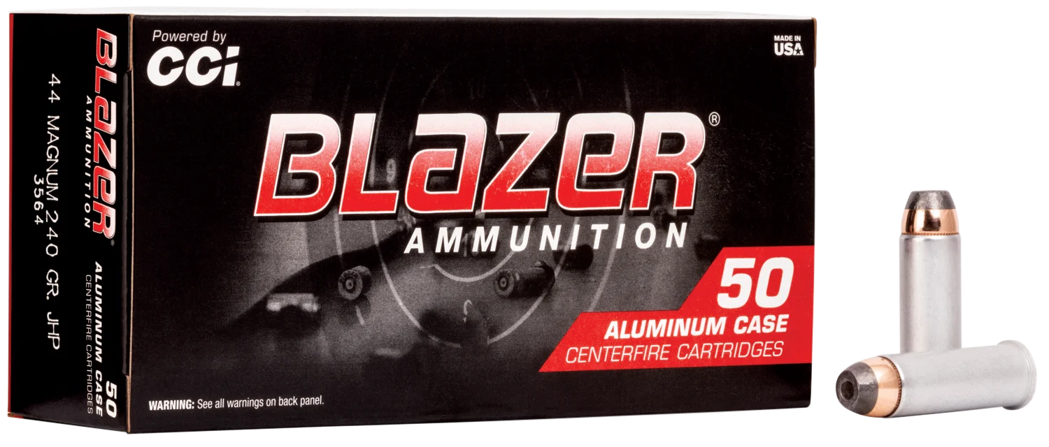 CCI Blazer Handgun Ammunition 3564, 44 Remington Mag, Jacketed Hollow Point (JHP), 240 GR, 1200 fps, 50 Rd/bx