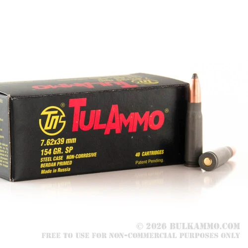 40 Rounds of 7.62x39mm Ammo by Tula - 154gr SP