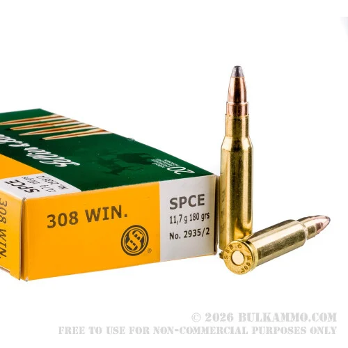 20 Rounds of .308 Win Ammo by Sellier & Bellot - 180gr SPCE