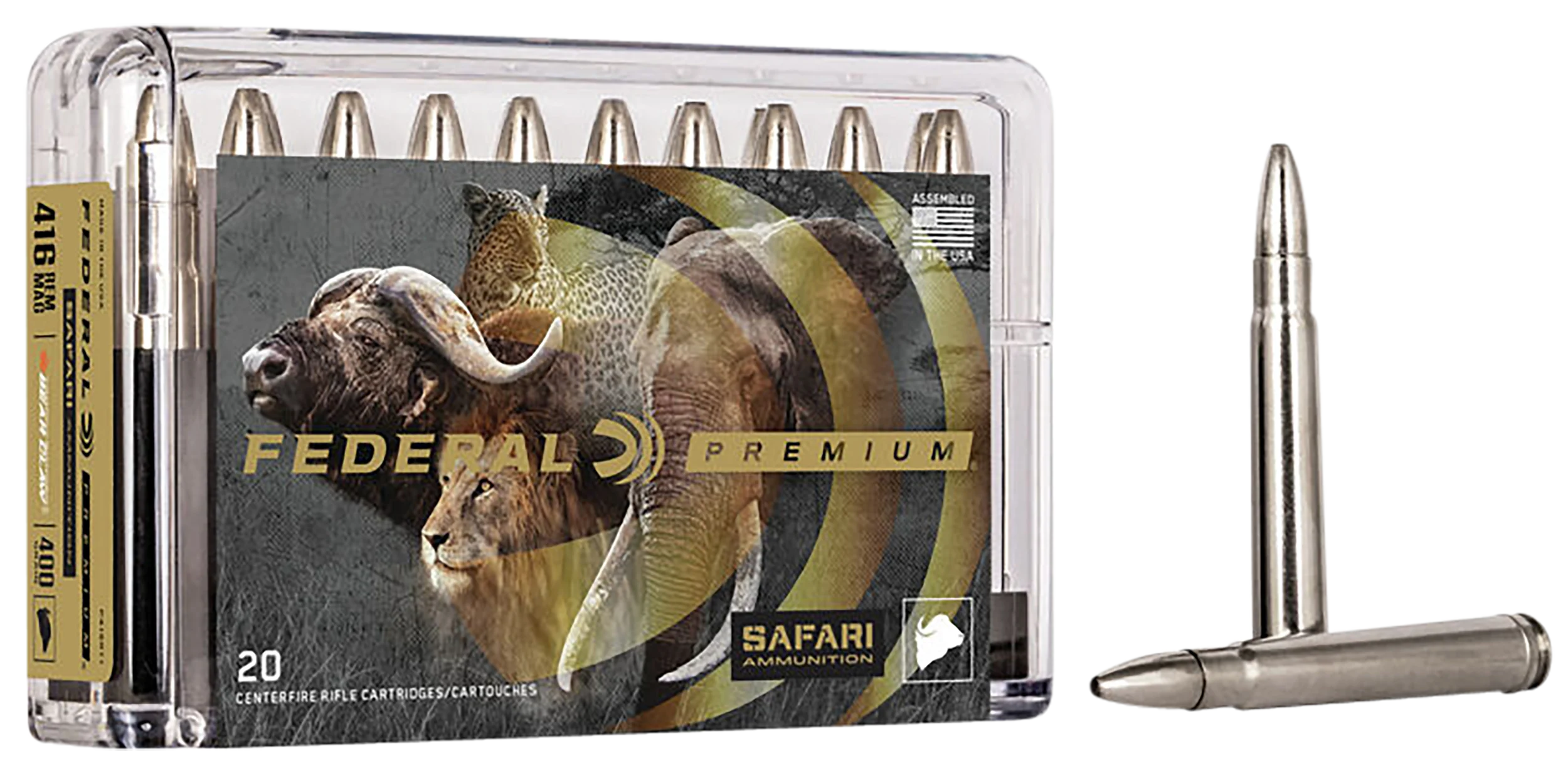 Federal Premium Cape-Shok Rifle Ammunition P416RT1, 416 Remington Mag, Trophy Bonded Bear Claw, 400 GR, 2400 fps, 20 Rd/bx