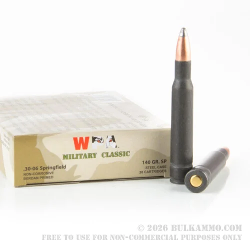 500Rounds of 30-06 Springfield Ammo by WPA Military Classic - 140gr SP