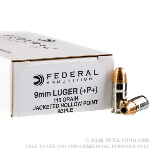 50 Rounds of 9mm Ammo by Federal LE - 115gr +P JHP