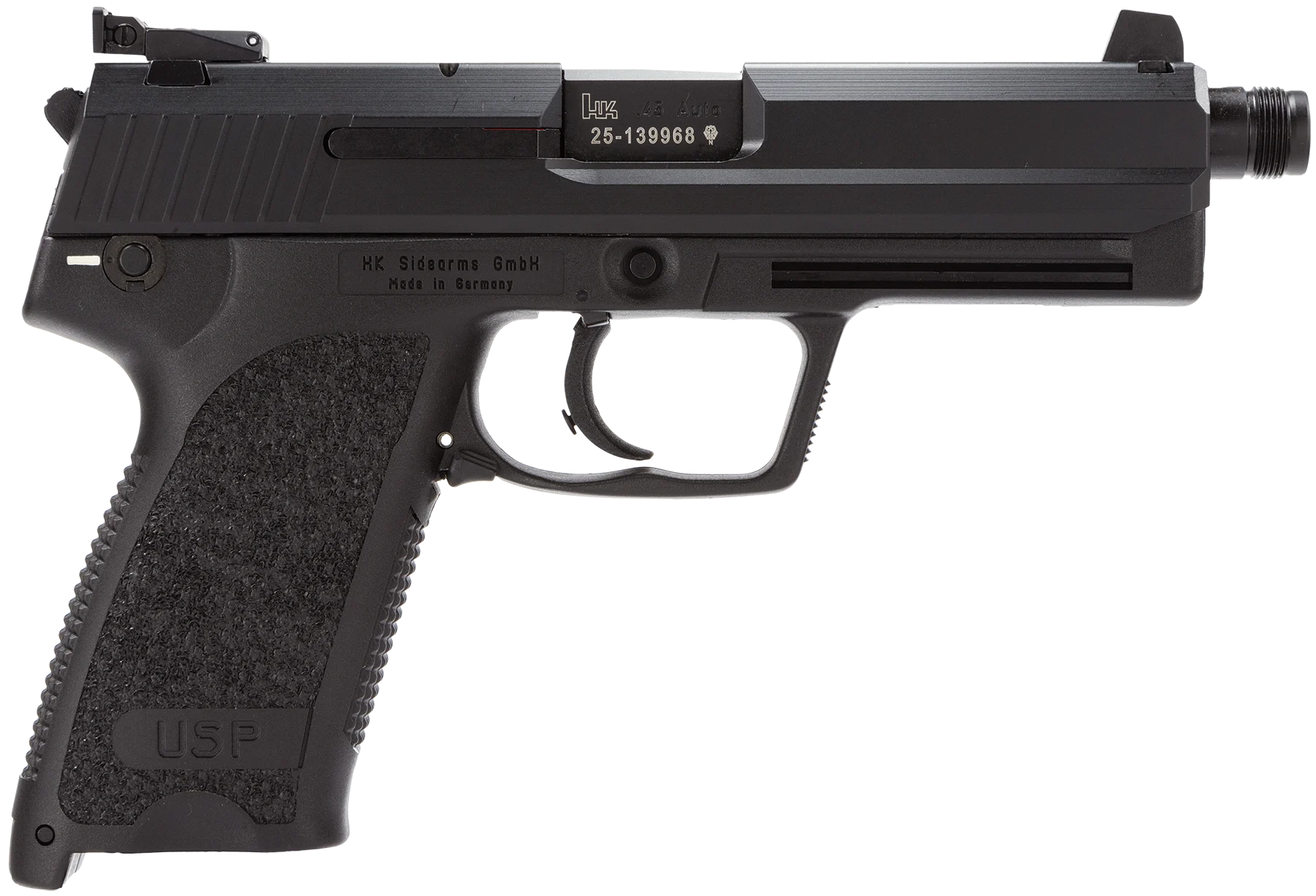 Heckler & Koch USP45 Tactical DA/SA Pistol w/Safety 81000350, 45 ACP, 5.09 in, Polymer Grip, Blue Finish, 12 Rd, Adj Sights