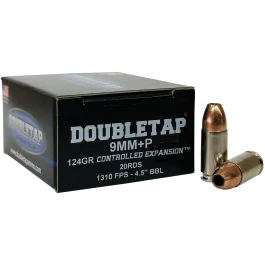 Doubletap Ammo  9mm 124 Gr +P Controlled Expansion JHP Ammo