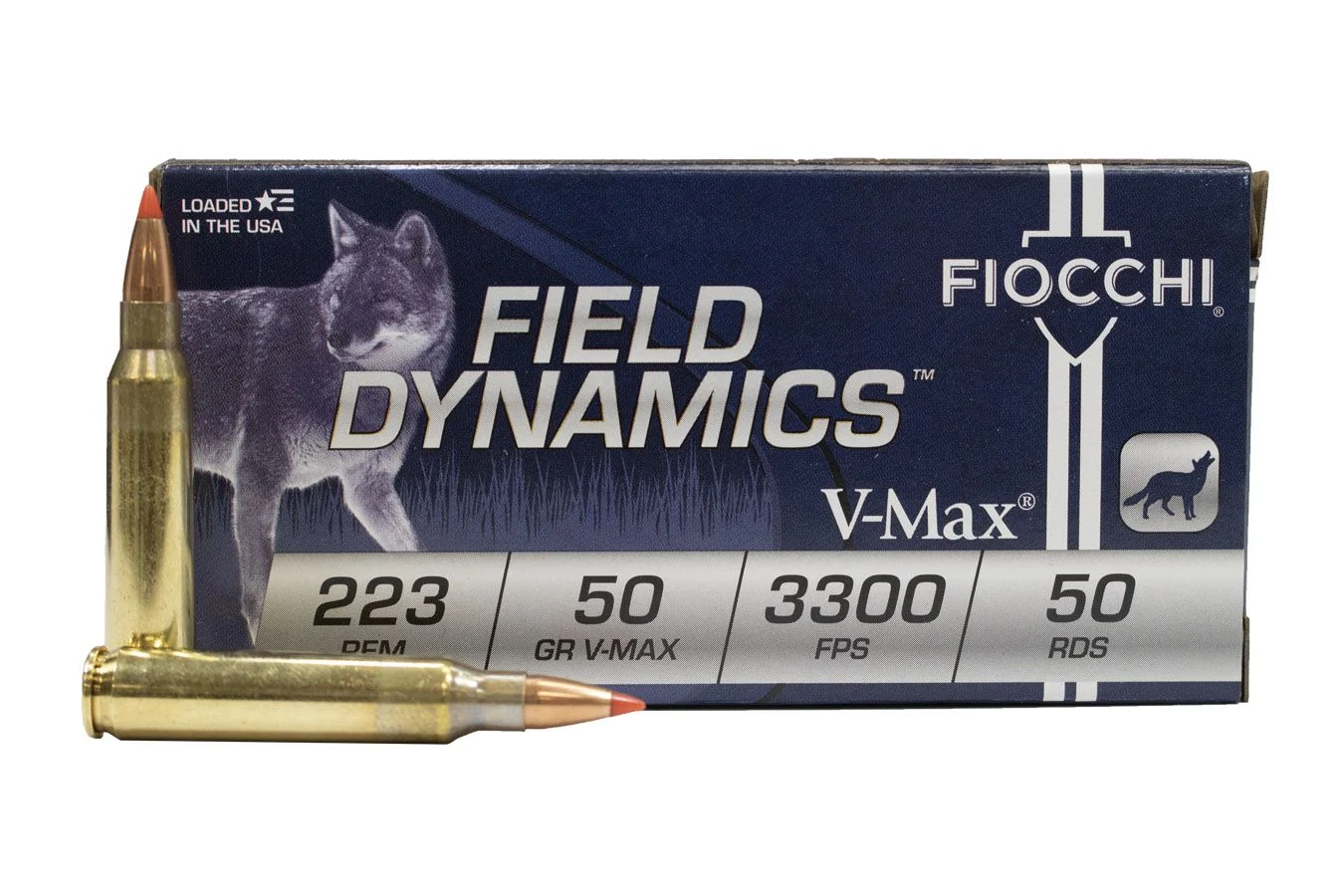 Fiocchi 223HVA50 Field Dynamics 223 Rem 50 gr V-Max Rifle Ammo - 50 Rounds - 223HVA50