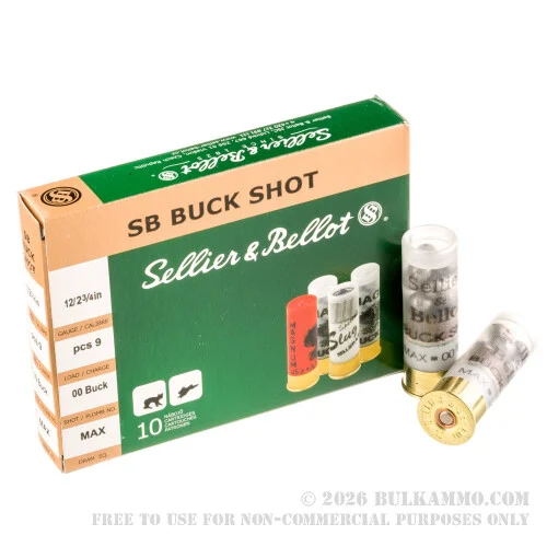 250 Rounds of 12ga 9P Ammo by Sellier & Bellot -00 Buck