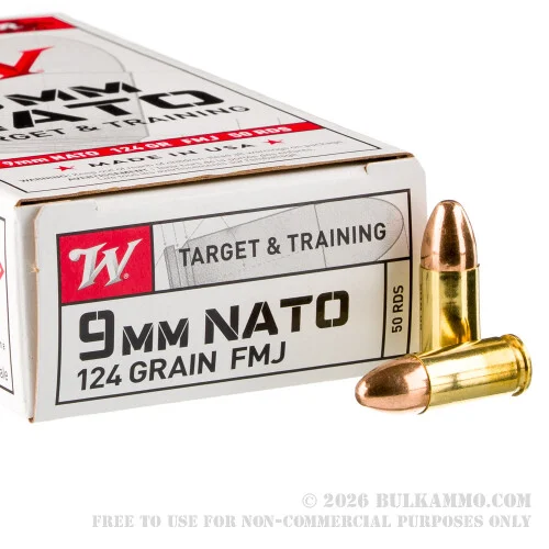 500 Rounds of 9mm NATO Ammo by Winchester - 124gr FMJ