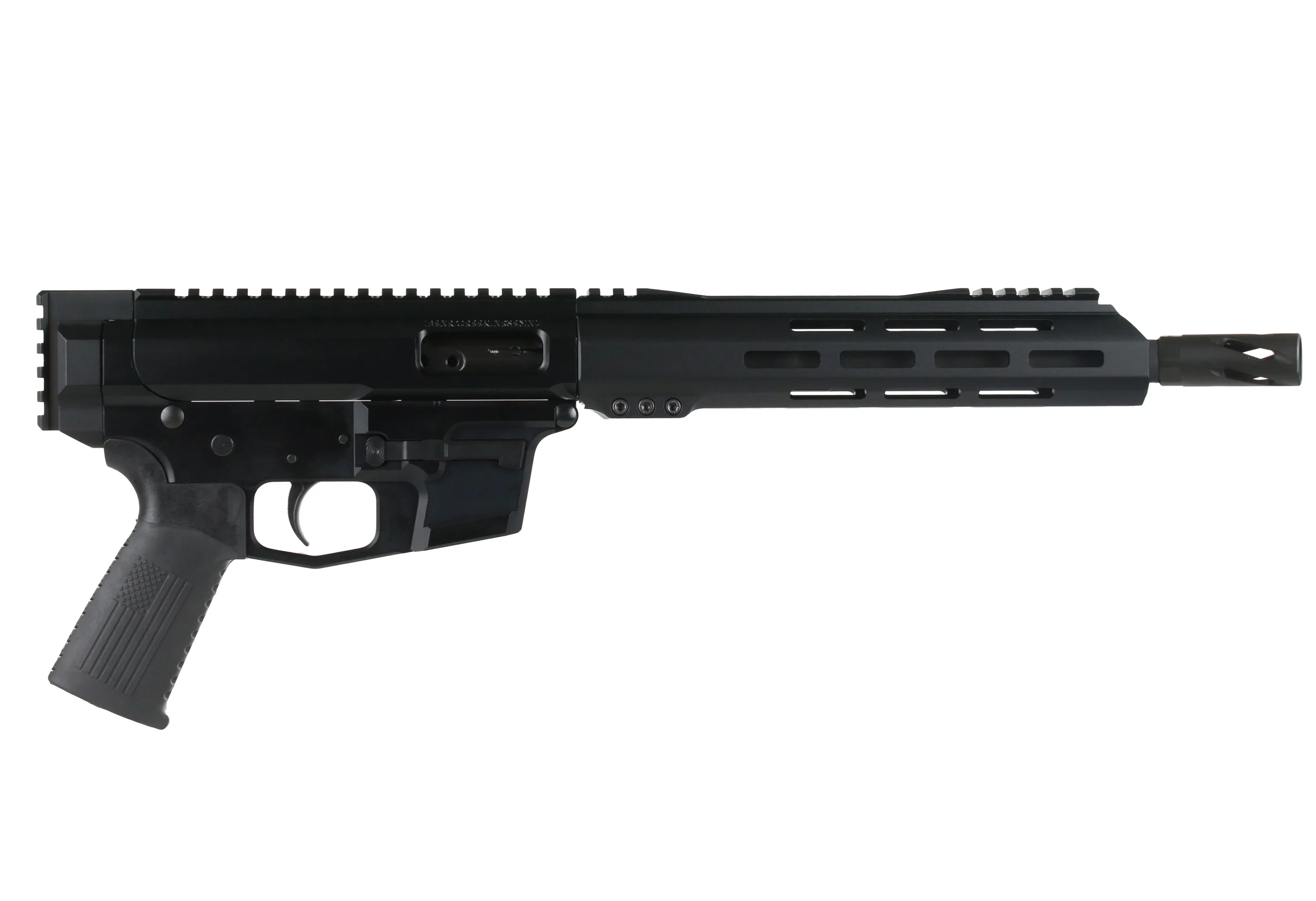 BC-9 | 9MM Billet Left Side Charging Right Ejecting Bufferless Pistol | 10.5" Parkerized M4 Barrel | 1:10 Twist | Blow Back Gas System | Talon 10" MLOK Split Rail | No Magazine