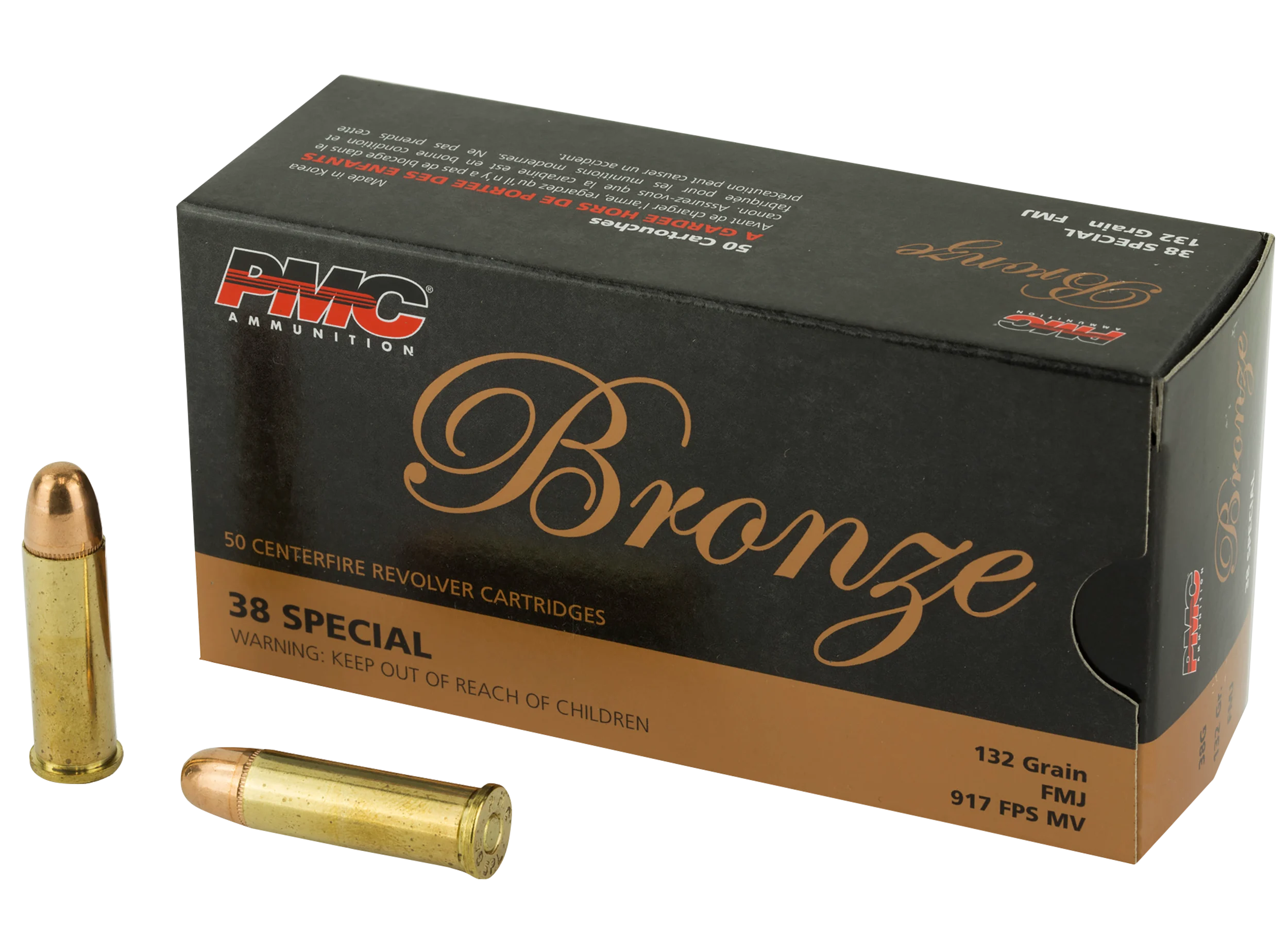 PMC Bronze Line Handgun Ammunition 38G, 38 Special, Full Metal Jacket (FMJ), 132 GR, 840 fps, 50 Rd/bx