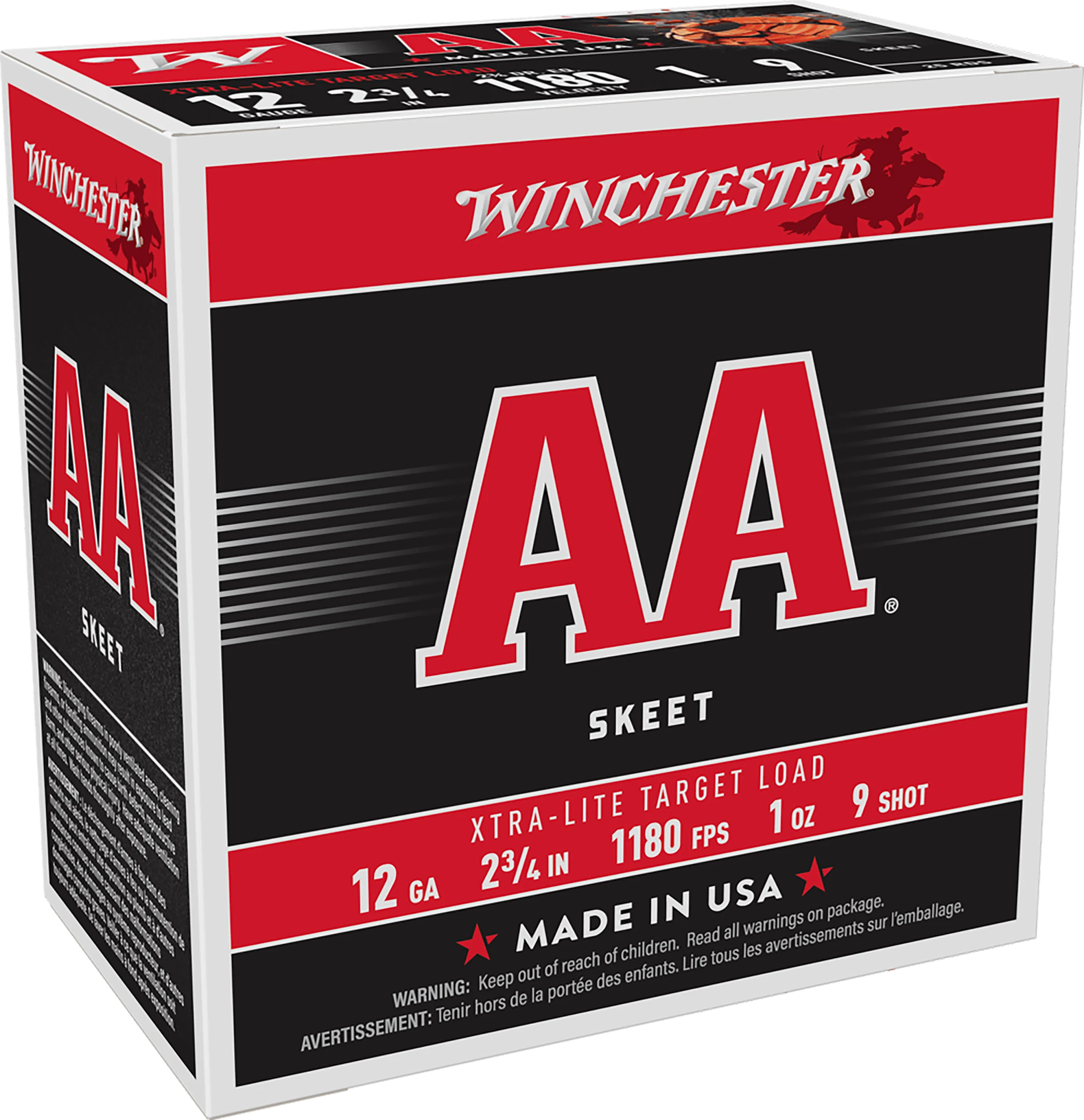 Winchester AA Target Extra Light AAL129, 12 Gauge, 2-3/4", 1 oz, 1180 fps, #9 Lead Shot, 25 Rds/Bx