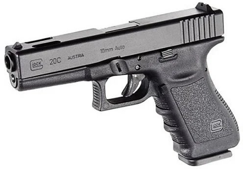 Glock 20 Standard Pistol w/Compensator PI2059203, 10mm, 4.60 in, Polymer Grip, Black Finish, Fixed Sights, 15 Rd