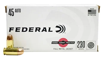Federal RTP45230 Range and Target 45 ACP 230 gr Full Metal Jacket (FMJ) Handgun Ammo - 50 Rounds - 104338