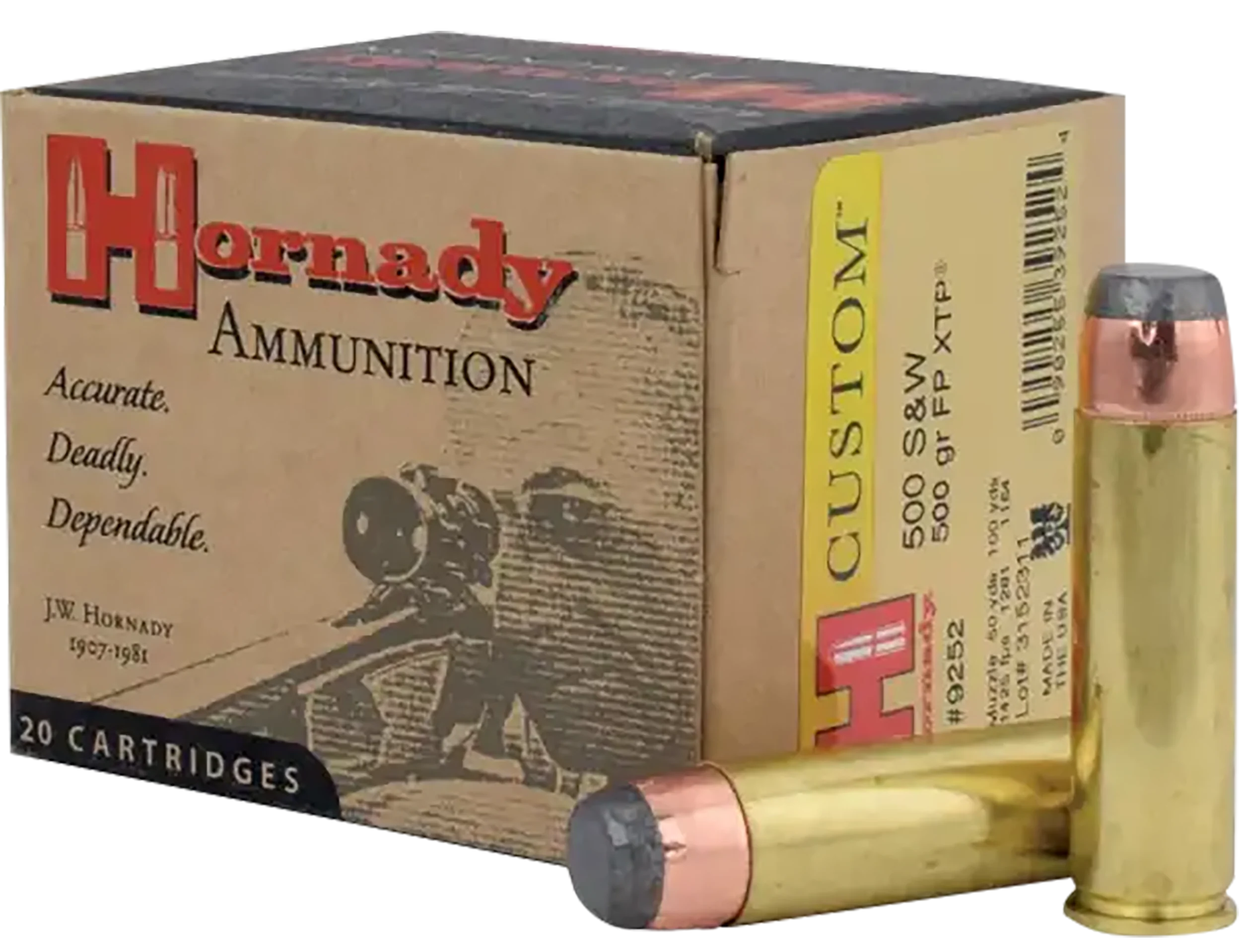 Hornady Custom Handgun Ammunition 9252, 500 S&W, XTP Flat Point, 500 GR, 1425 fps, 20 Rd/bx