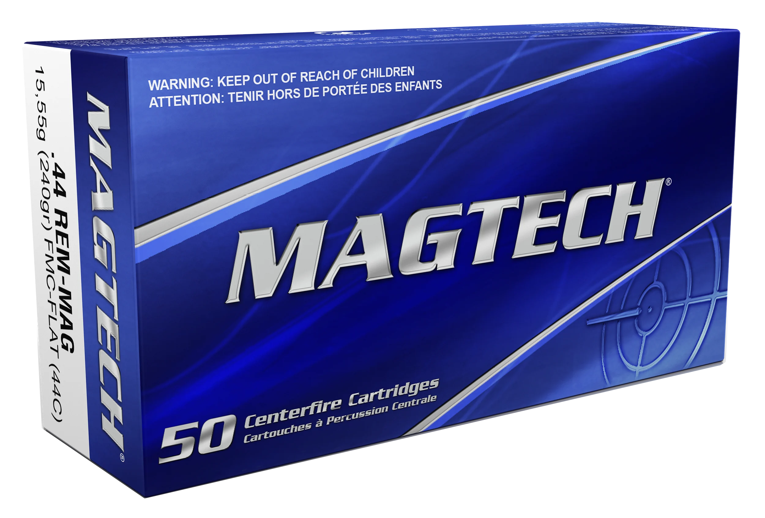 Magtech Sport HuntingHandgun Ammunition 44C, 44 Remington Mag, Full Metal Jacket (FMJ), 240 GR, 1180 fps, 50 Rd/bx