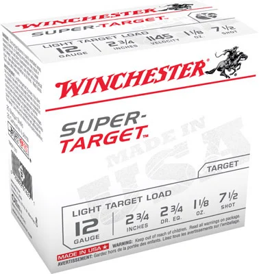 Winchester Super Target Shotshells TRGT127, 12 Gauge, 2-3/4", 1-1/8 oz, 1145 fps, #7.5 Lead Shot, 25 Rds/Bx