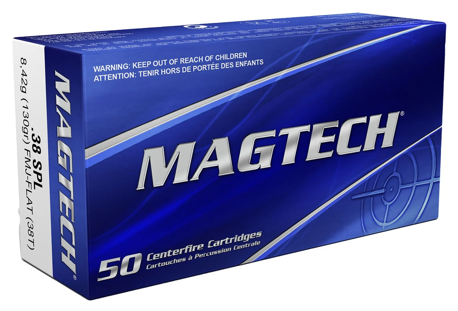 Magtech Sport HuntingHandgun Ammunition 38T, 38 Special, Full Metal Jacket (FMJ), 130 GR, 800 fps, 50 Rd/bx