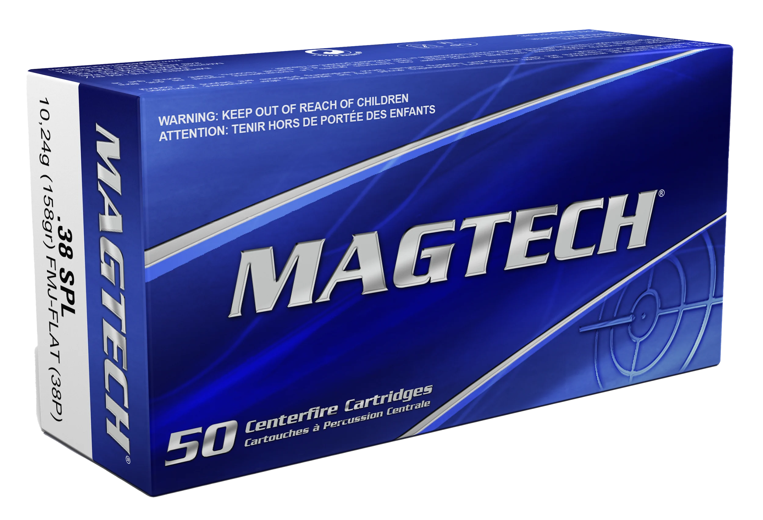 Magtech Sport HuntingHandgun Ammunition 38P, 38 Special, Full Metal Case Flat Point, 158 GR, 755 fps, 50 Rd/bx