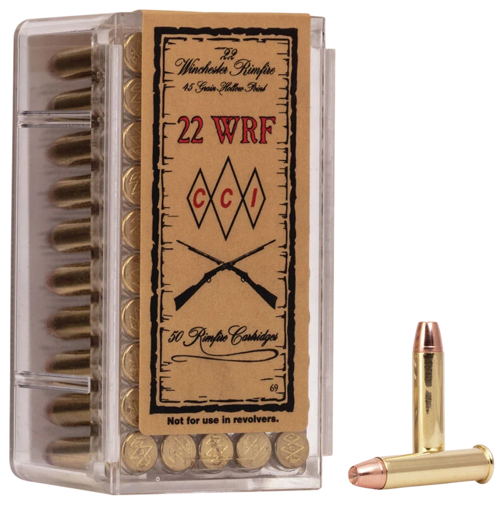 CCI WRF Specialty Rimfire Ammunition 0069, 22 Winchester Rimfire, Jacketed Hollow Point (JHP), 45 GR, 1300 fps, 50 Rd/bx