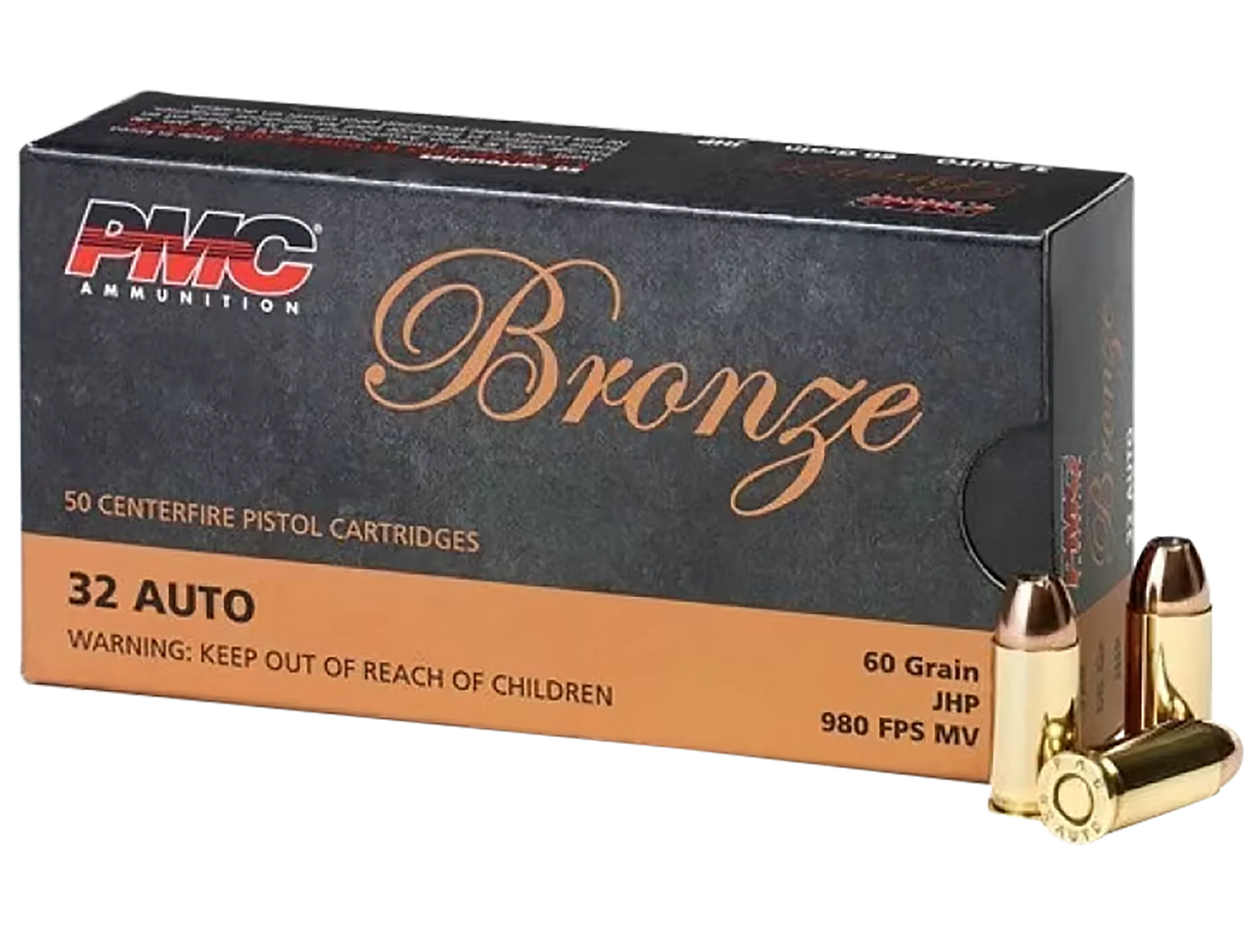 PMC Bronze Line Pistol Ammunition 32B, 32 ACP, Hollow Point (HP), 60 GR, 980 fps, 50 Rd/bx