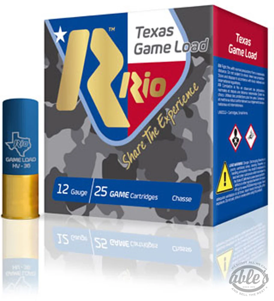 Rio Upland Game Load Top HV Shotshells TGHV368, 12 Gauge, 2-3/4", 1-1/4 oz, 1330 fps, #8 Shot, 25 Rd/bx