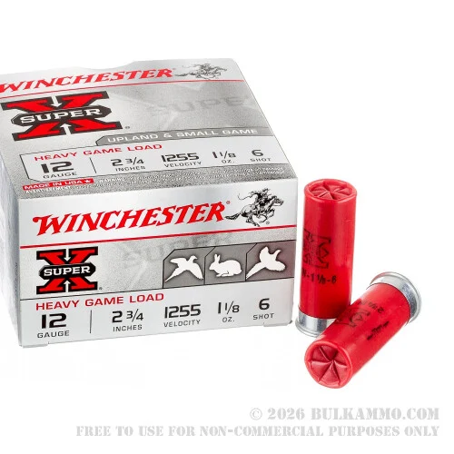 250 Rounds of 12ga 2-3/4" Ammo by Winchester Super-X Game & Field -#6 shot