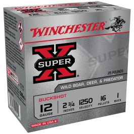 Winchester 12 Gauge 2.75 16 Pellets 1 Buck Buffered 1250 fps Ammo