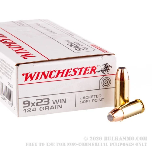 50 Rounds of 9x23mm Winchester Ammo by Winchester USA - 124gr JSP