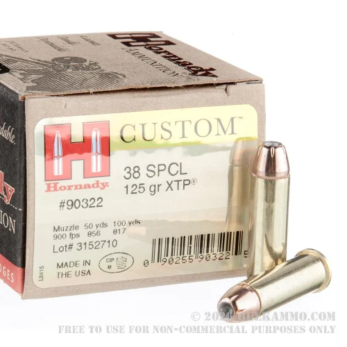25 Rounds of .38 Spl Ammo by Hornady - 125gr JHP XTP