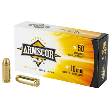 Armscor 10mm Auto, 180gr FMJ, 50 Rds, Brass
