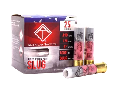 ATI ATIAC410R Shotshell, 410 Gauge, 2.50" Length, 25 Rounds, Rifled Slug