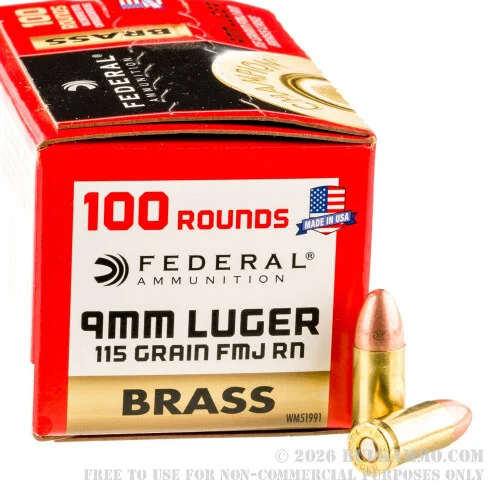 500Rounds of 9mm Ammo by Federal Champion Brass - 115gr FMJ