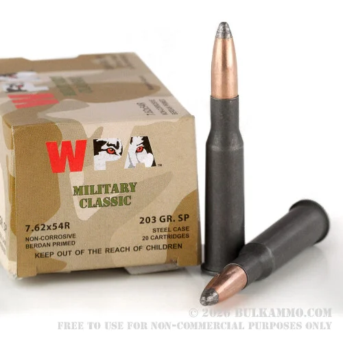 500Rounds of 7.62x54r Ammo by Wolf Military Classic - 203gr SP