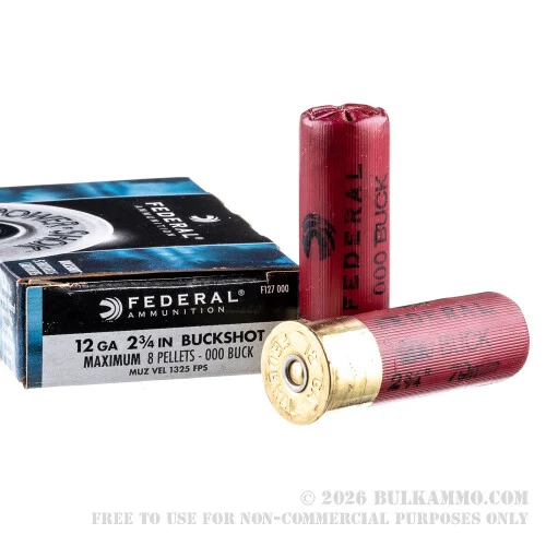 5 Rounds of 12ga Ammo by Federal -000 Buck