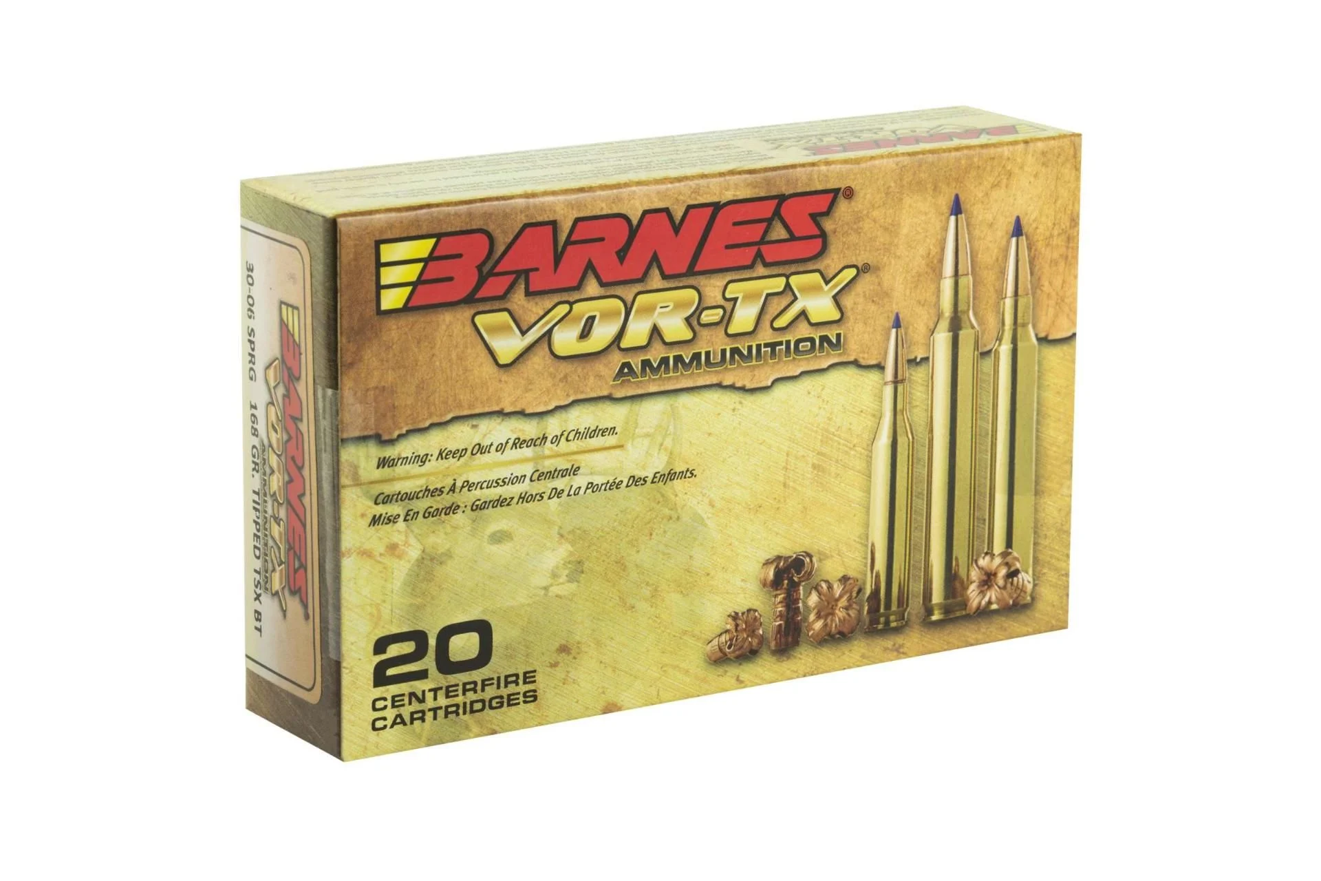 Barnes VOR-TX 30-06 168 Grain Tipped Triple Shock X Boat Tail Lead Free California Certified Nonlead Ammunition Rifle Ammo - 20 Rounds - 21565