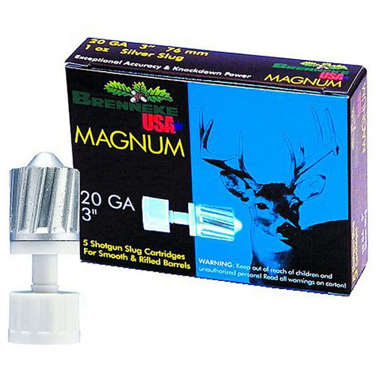 Brenneke SL203M Magnum 20 Gauge 3" 1 oz/437 gr 1476 fps Slug Shot Shotgun Ammo - 5 Rounds - SL203M