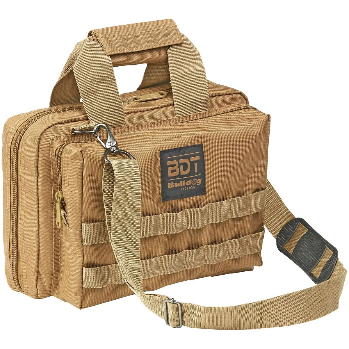 Bulldog Cases BDT917T Deluxe 2 Pistol Range Bag w/ Strap & MOLLE - Tan - BDT917t